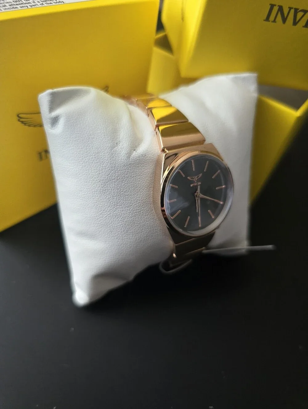 Invicta Rose Gold Tone Womens Watch with Black Dial